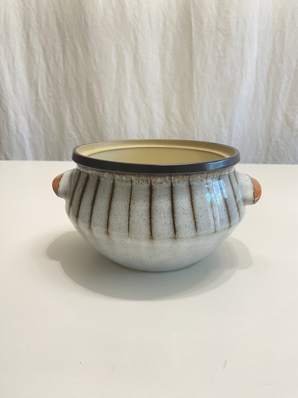 Vintage Denby Stoneware Ribbed Handled Bowl with No Lid
